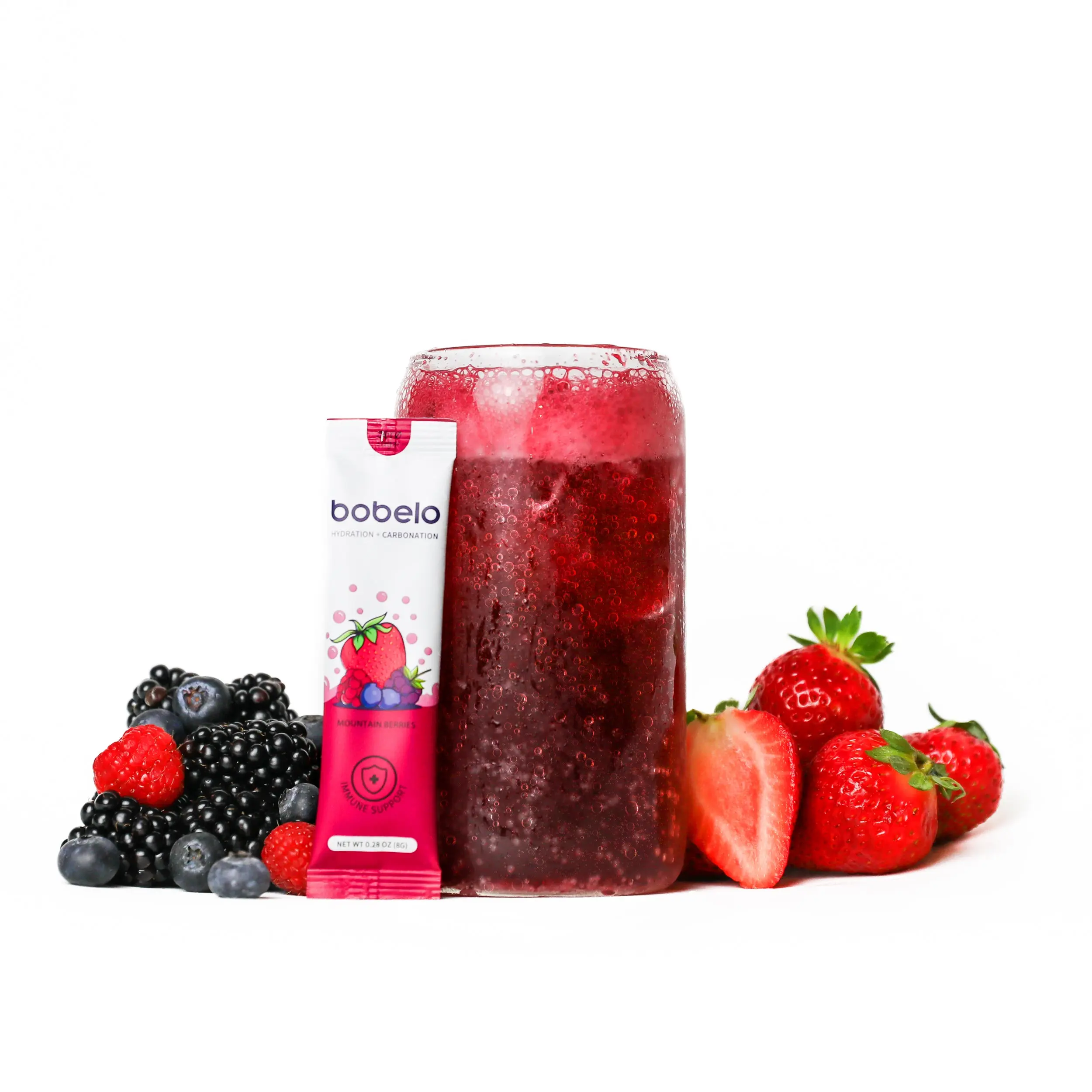Bobelo Original Mountain Berry – Zero Sugar Fizz + Immunity Boost | Self-Carbonating Hydration Powder Drink Mix, 32 Packets Natural Flavors Beverage