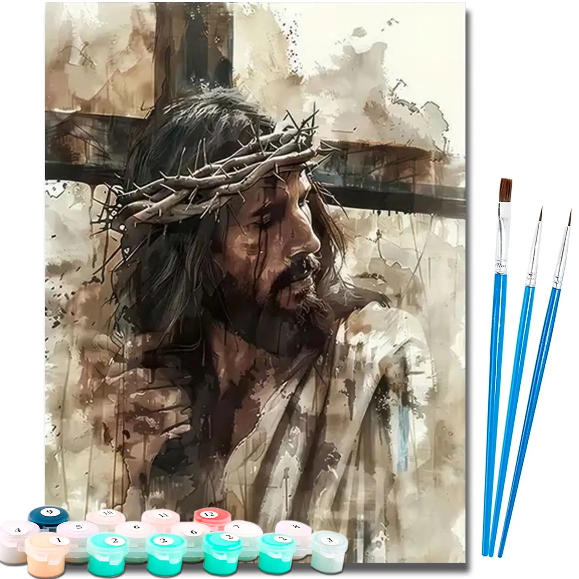 Jesus Paint by Numbers Kit - 16x20 in Canvas DIY Painting Kit, Art Painting Supplies for Adults Beginners, Faith Art Home Wall Decor or Birthdays Surprise Gift, Diy Painting Tool