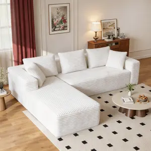 Modern Rearrangeable Boneless L-Shaped Sectional Sofa, Soft Corduroy Upholstery, Modular Chaise Couch with Ottoman for Living Room