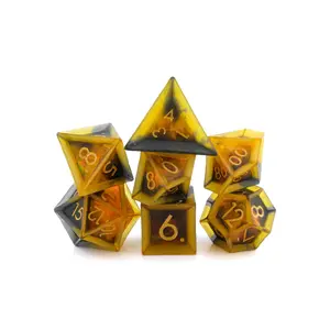 Glacier Resin Sharp Edge DnD Dice Set, 7-Piece Translucent RPG Dice with Icy Allure, Gold-Inked Numbers, Durable & Balanced for Dungeons & Dragons, Pathfinder