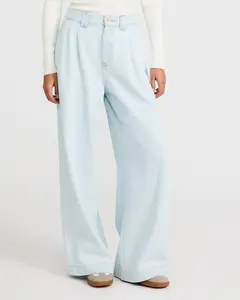 Express High Waisted Light Wash Pleated Relaxed Trouser Jeans