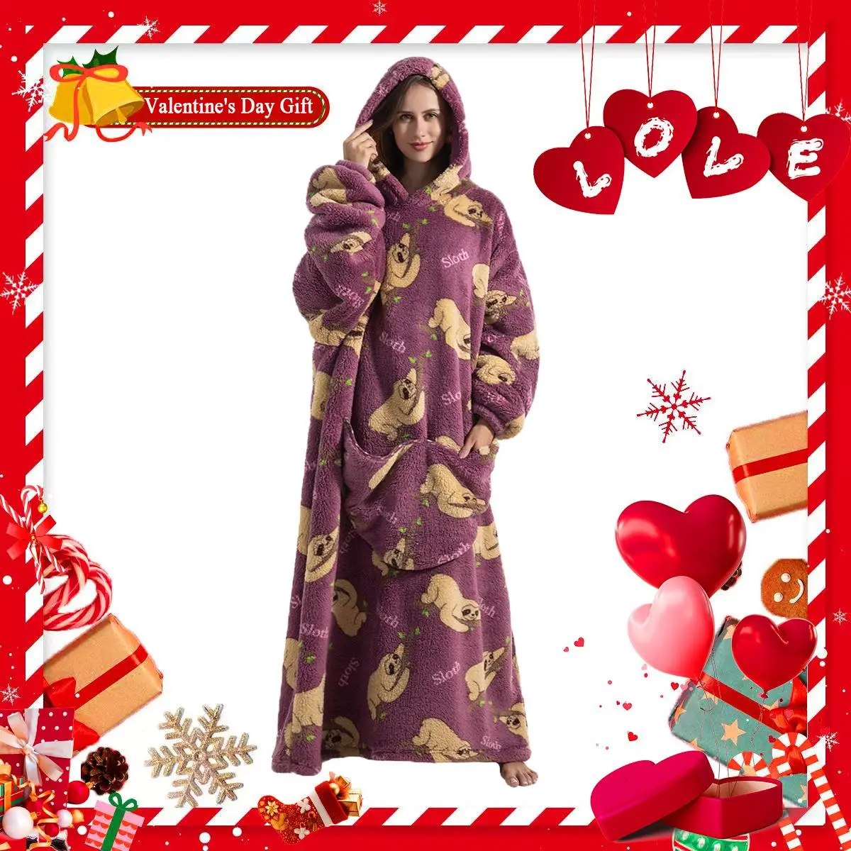 Cartoon Print Wearable Blanket Hoodie, 1 Count Casual Soft Comfortable Thickened Blanket Sweatshirt, Warm Blanket Hoodie for Women & Men