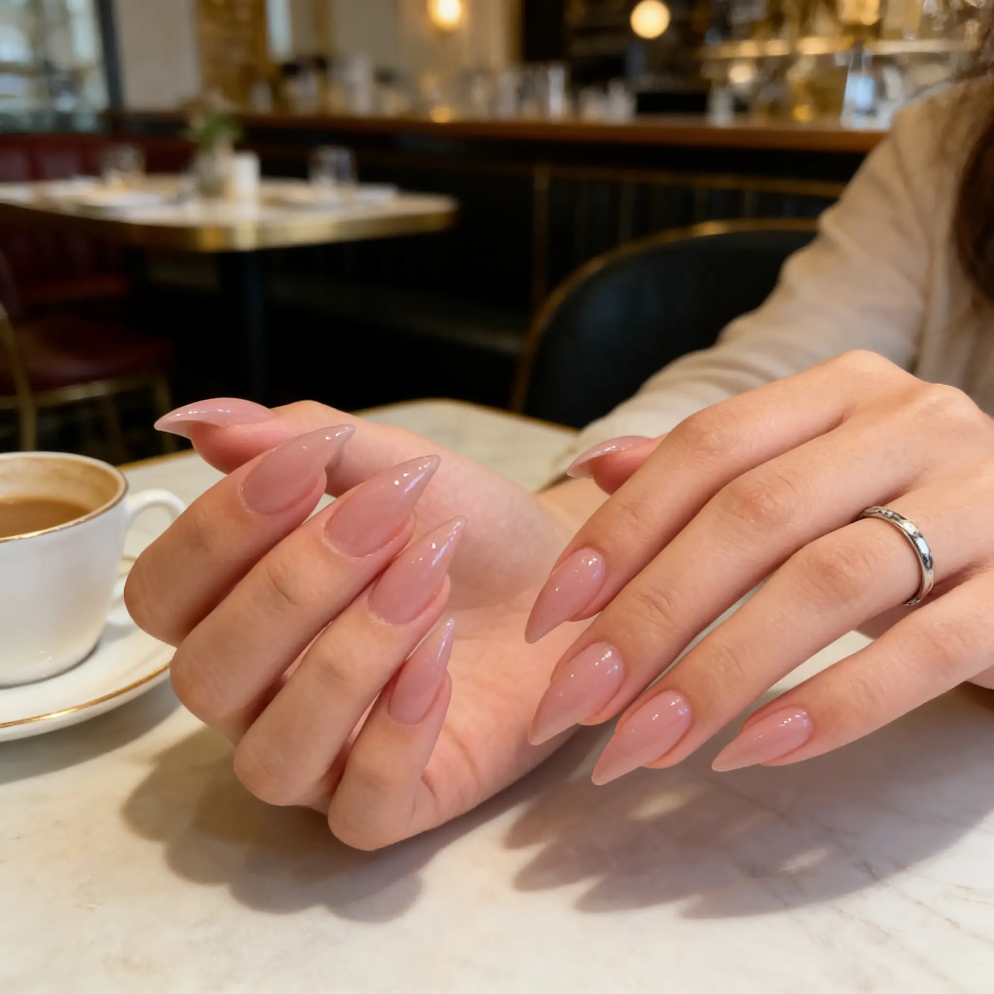 Purely handmade press-on nails, glossy finish, nude pink solid color, translucent style, versatile, cat claw/dragon claw/animal claw designs, short nails