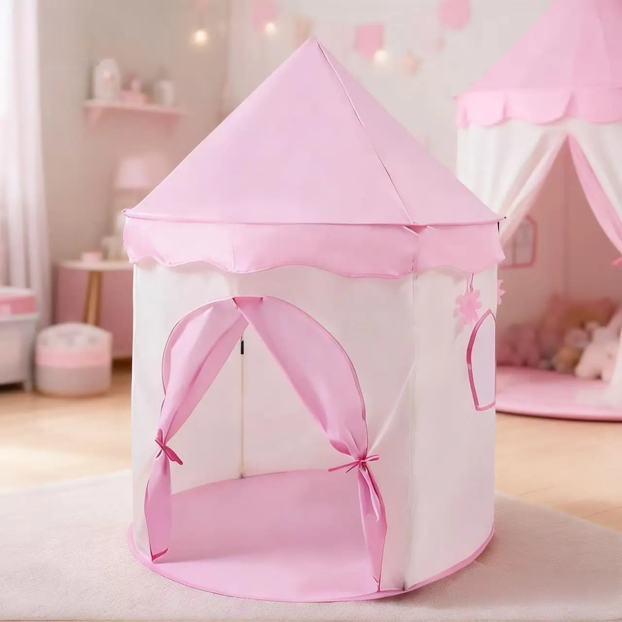 Kids Fun Party Play Tent, Princess Fairy Tale Castle Playhouse, Pink & Blue Options, Portable Outdoor Mongolian Yurt, Ideal Birthday Christmas Halloween Thanksgiving Holiday Gift, No Accessories, Princess Theme, Portable Design