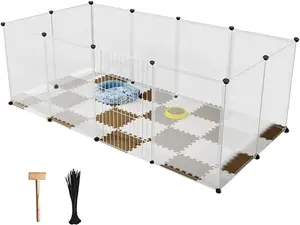Pet Playpen for Puppy - Plastic Yard Fence Tent for Small Animals,Rabbits Puppy Kennel Cage,Portable Large Space with Transparent White 12 Panels