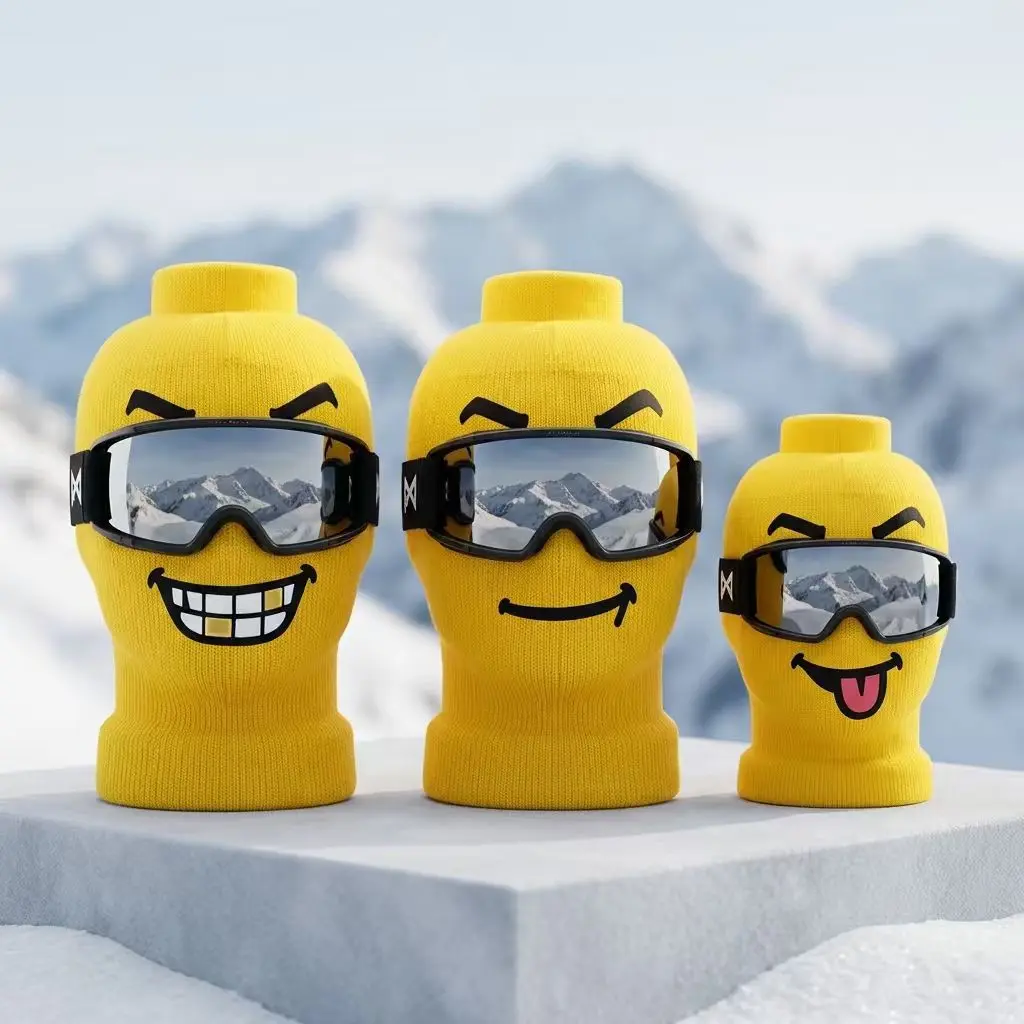 Funny Yellow Block Man Ski Balaclava, Cartoon Emoji Mask, Windproof Knit Hood for Snowboarding, Motorcycle & Cycling. Cute Smiley Head Cover, Winter Outdoor Headwear, Cosplay Accessory for Men Women, Cold Neck Warmer, Unique Snow Gear Gift for Ski Lovers