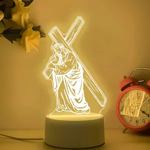 Jesus Night Light, LED Desk Lamp, Religious Home Decor, Cross Bearer Figurine, Church Souvenir, Christmas Gift, USB Powered Light, Energy Saving
