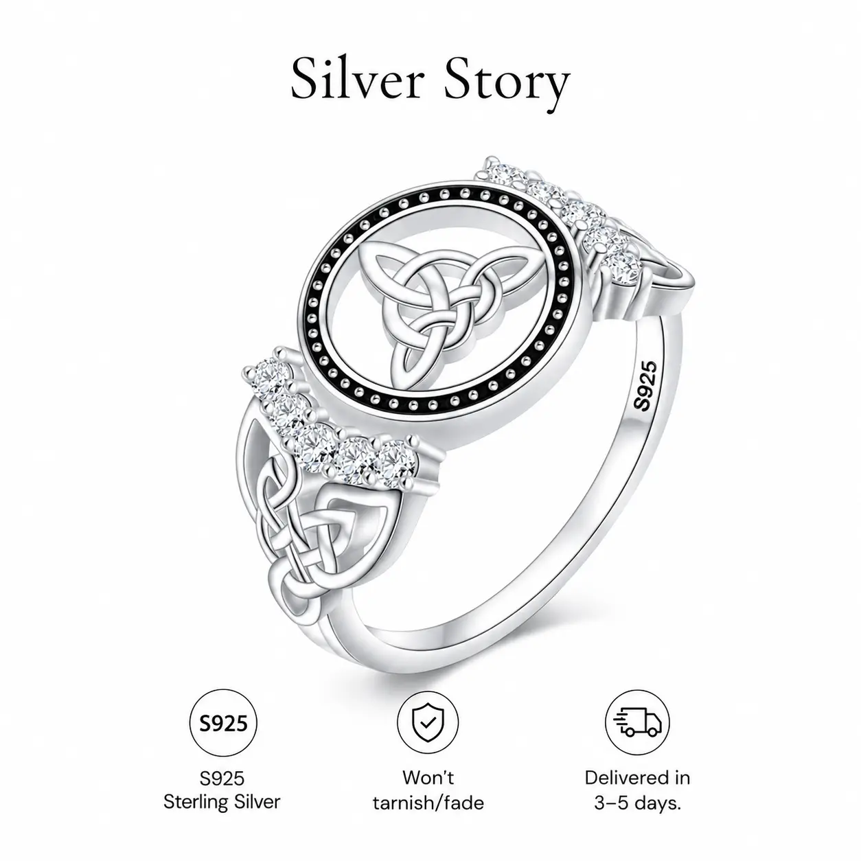 925 Sterling Silver Celtic Knot Triquetra Ring for Men, Vintage Irish Trinity Knot Signet Ring , Handmade Gothic Witchy Jewelry, Unique Pagan Amulet Ring Gift for Boyfriend Husband, Retro Viking Style Statement Ring for Daily Wear & Occasions