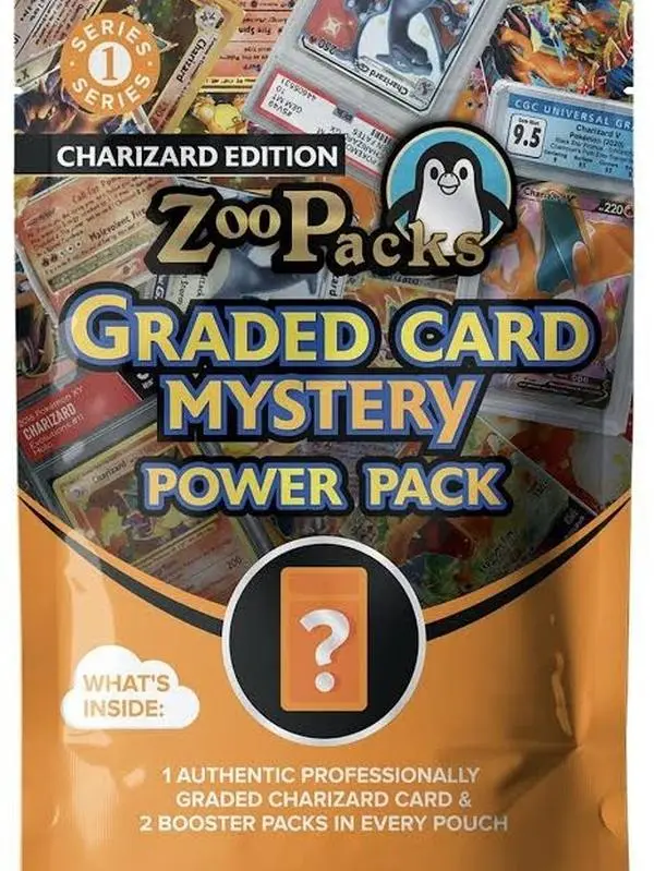 Zoo Packs Charizard Pokemon Graded Card Mystery Power Pack - Charizard Series 1-1 Graded Charizard Card and 2 Sealed Booster Packs