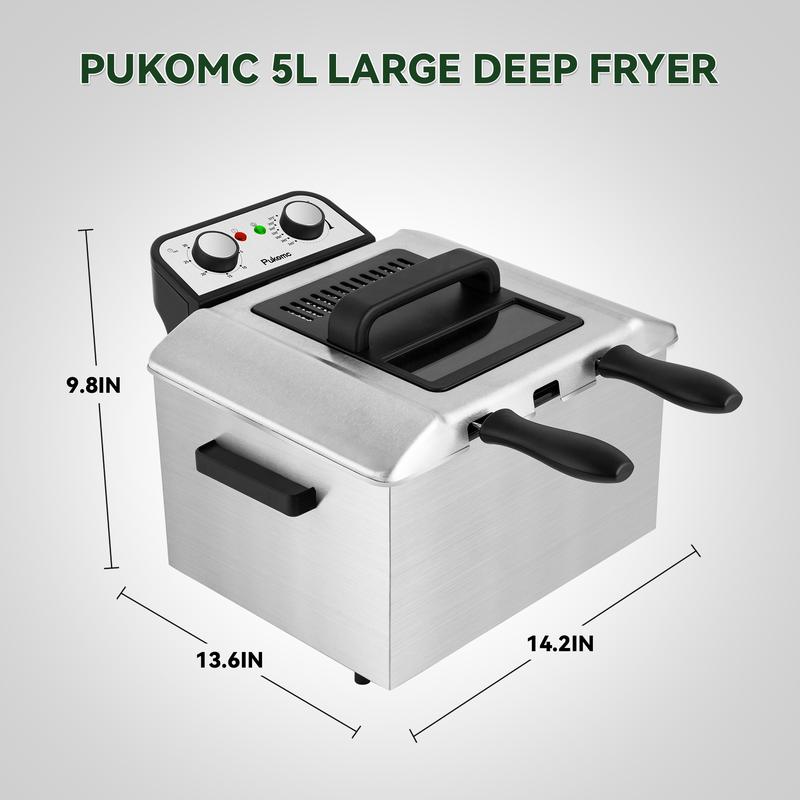 SUSTEAS Electric Deep Fryer with 3 Baskets 4 Liter Oil Capacity Cool Touch Sides Dishwasher Safe Adjustable Temperature Control with Viewing Window for Home Use - Lid Design