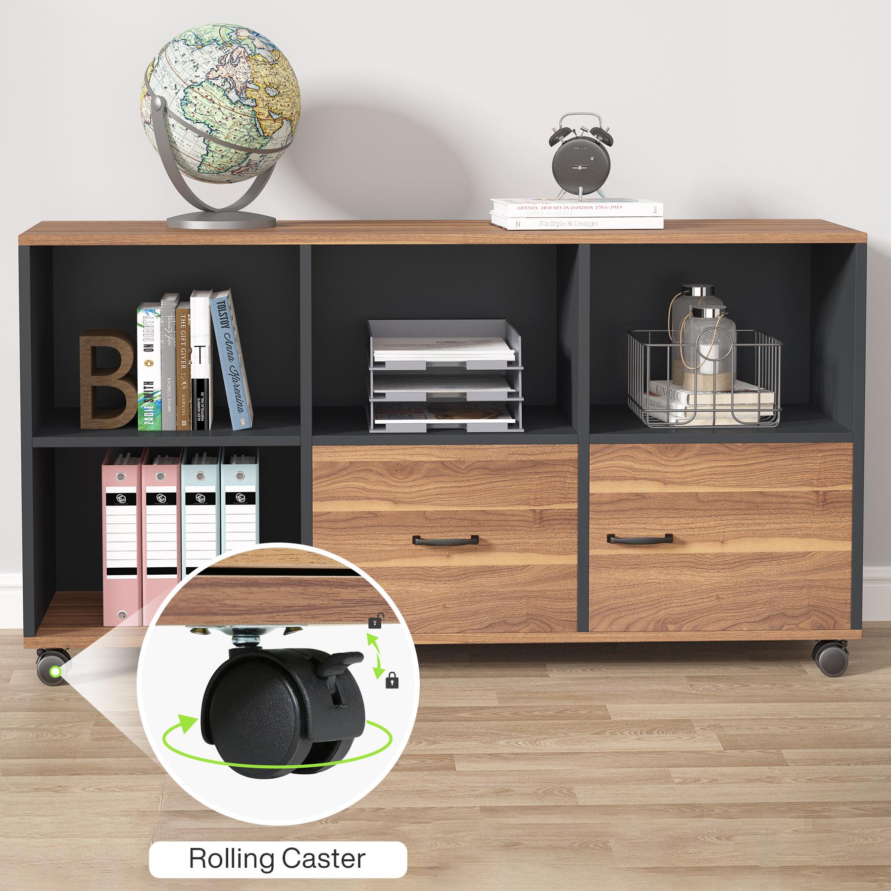 LITTLE TREE 63-Inch Executive Desk with 47-Inch Mobile File Cabinet, Large Home Office Desk with Drawers and Storage Shelves, L-Shaped Computer Desk Workstation Business Furniture,Two separate package