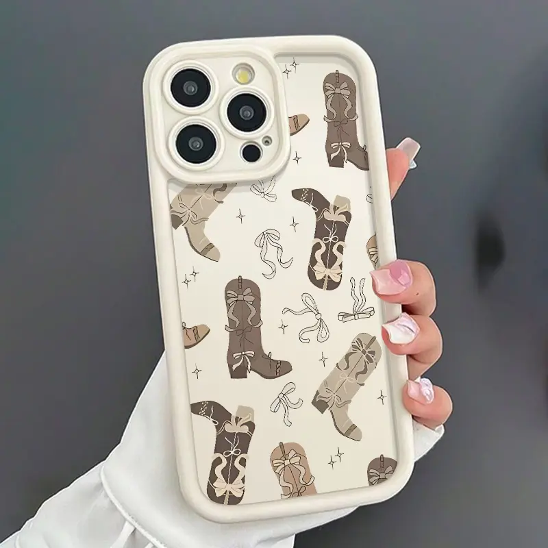 Antique White Western Cowboy Bow Pattern Phone cases Case Compatible with iPhone 17 Pro Max 16 16e 15 14 Plus 13 12 Mini 11 Air X XS Pattern TPU Lens Protection Durable Soft Cover Gift 2D printing