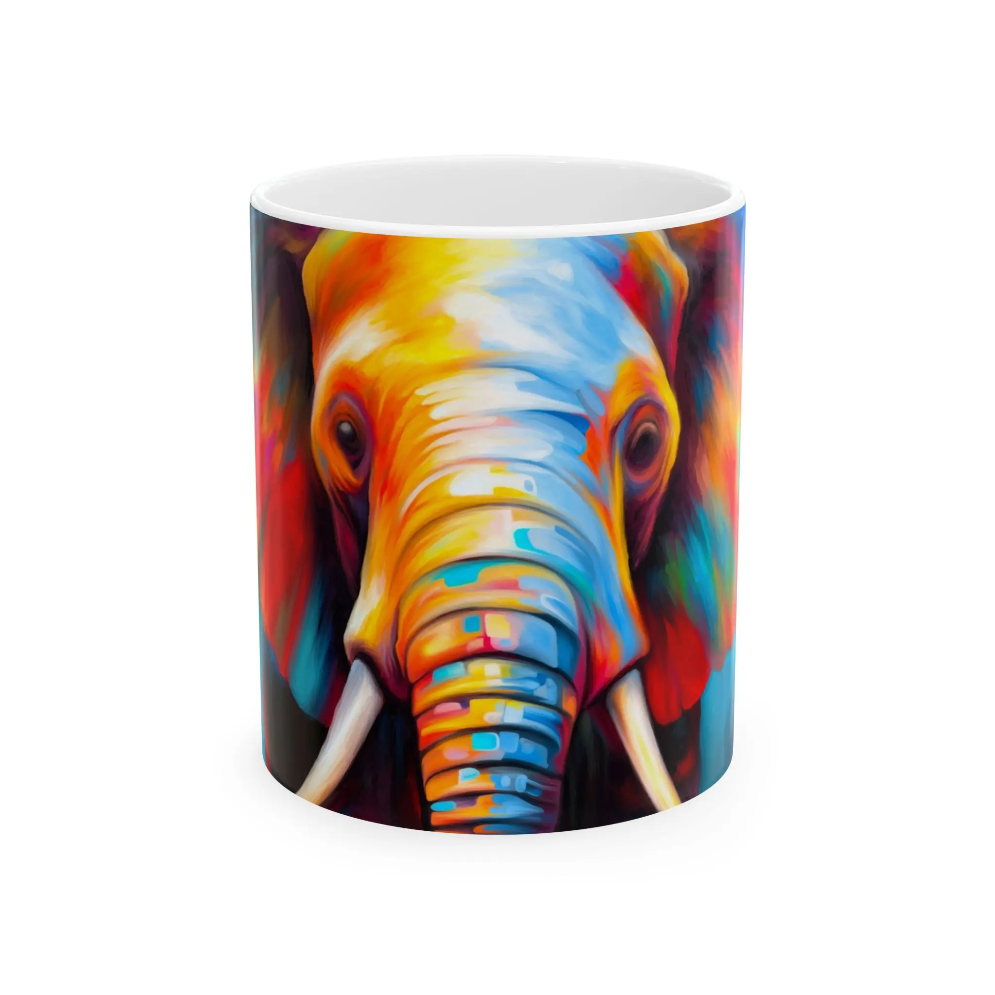 Vibrant Elephant Ceramic Mug, Colorful Coffee Cup, Animal Lover Gift, Unique Home Decor, Perfect for Birthdays, Eco-Friendly Tea Mug