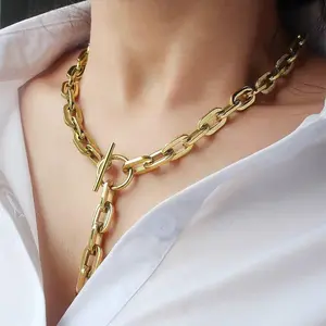 Beaux Bold Toggle Necklace - Gold/Silver Stainless Steel Waterproof Toggle Clasp Chain Necklace for Everyday Wear