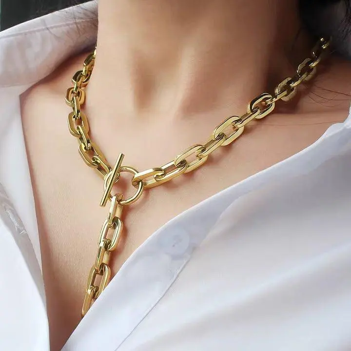 Beaux Bold Toggle Necklace - Gold/Silver Stainless Steel Waterproof Toggle Clasp Chain Necklace for Everyday Wear