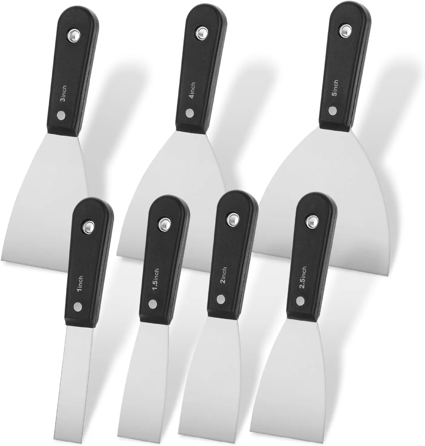 Putty Knife Set, 7 pcs, Stainless Steel, 1" 1.5" 2" 2.5" 3" 4" 5" Flexible Metal Scraper, Drywall Spackle Knife, Metal Paint Scraper Tool, Putty Knife Scraper, Wall Scraper, Drywall Knife