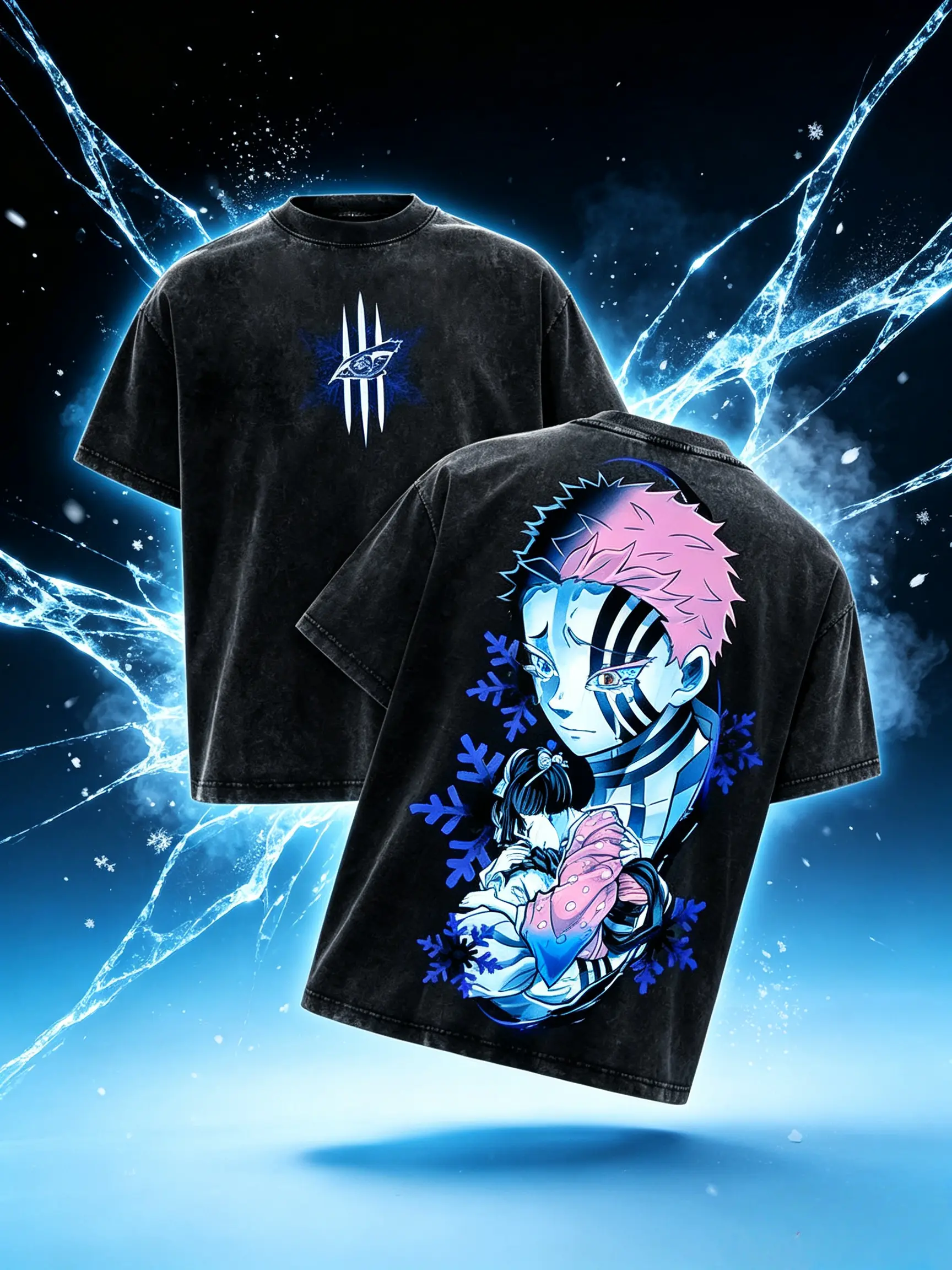 Akaza vs Koyuki Oversized Washed T-Shirt – Demon Slayer Kimetsu no Yaiba Vintage Heavy Cotton Unisex Tee Anime Manga Streetwear Retro Graphic Top Otaku Merch Gift for Fans Anime merchandise Inkjet printed T-shirts good graphic tees