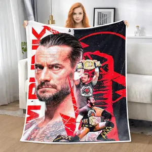 WWE CM Punk Flannel Blanket, Cozy Velveteen Throw Blanket for Couch Sofa Bed, Soft Lightweight Warm Wrestling Blanket, WWE Fan Bedroom Decor Gift for Men Women