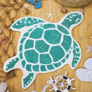 Ocean-Themed Turtle-Shaped Rug, Cute Sea Turtle Design, Thick Soft Comfortable Carpet for Bathroom Living Room Entryway Kids' Room, Shaggy Area Rug