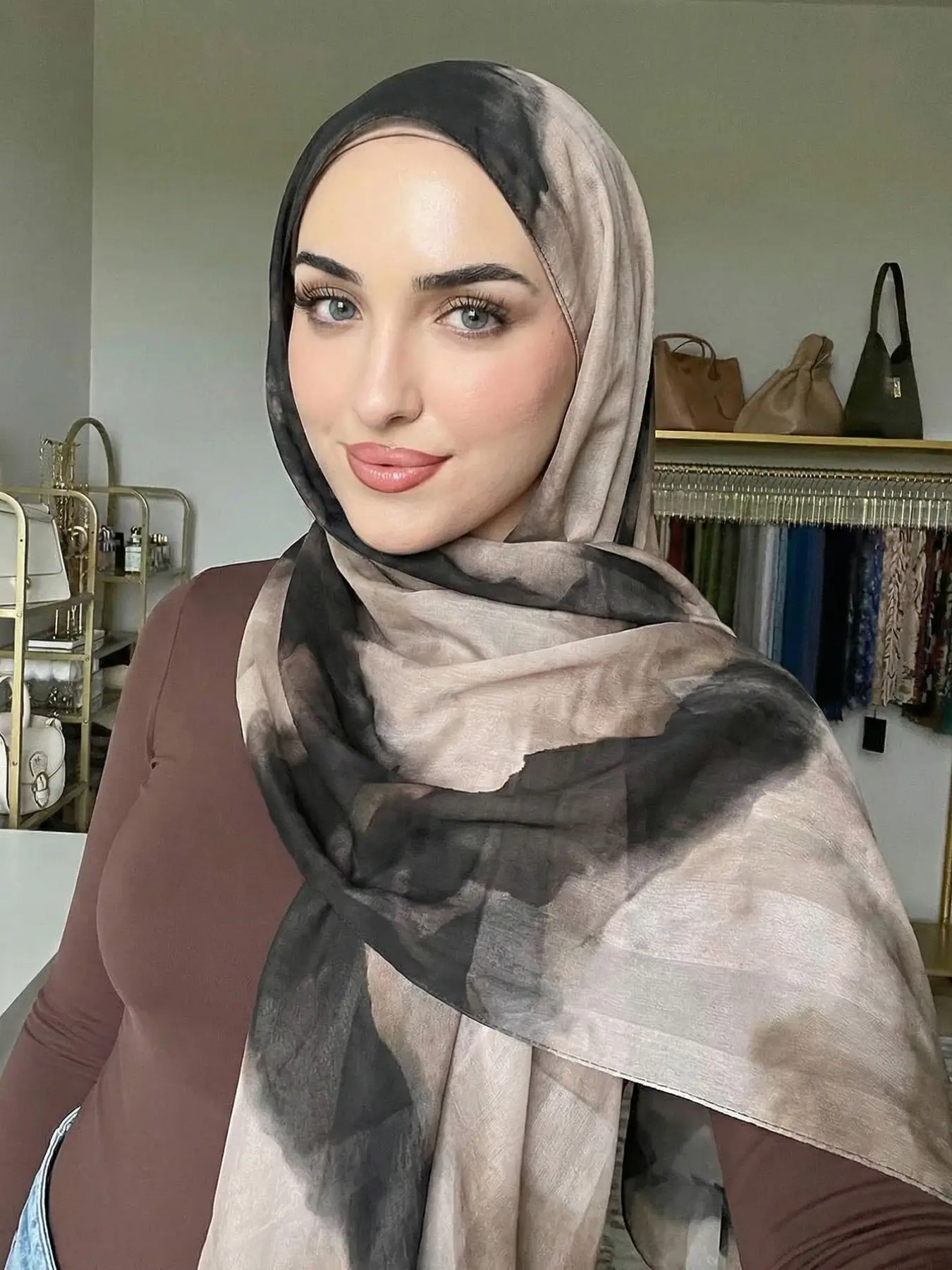 1pc Ink Wash Ombre Print Long Scarf | Versatile OOTD Accessory | Bandana, Headwrap & Shawl | Turban Hijab