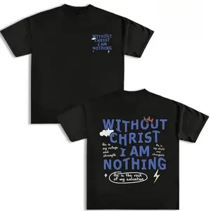 Men's Boxy Fit Round Neck T-shirt Christian Faith Letter Print Casual Streetwear Short Sleeve White Top for Daily Wear All Seasons  Crewneck Tshirt funny graphic tee funny t shirt christian clothing