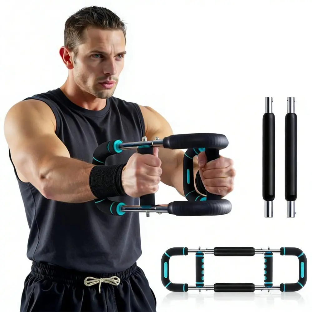 Twister Arm Exerciser Adjustable 60-120lbs Spring Workout Bar Forearm Triceps Chest Strengthener Portable Home Gym Kit, Arm Workout Machine, Strength Training Accessory(Square/60-90IB)