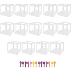 14 Pcs Transparent Balloon Boxes with 99 Letters and 30 Number White Clear Balloon Boxes for Bridal Wedding Anniversary Grad Gender Reveal Birthday Backdrop Decoration