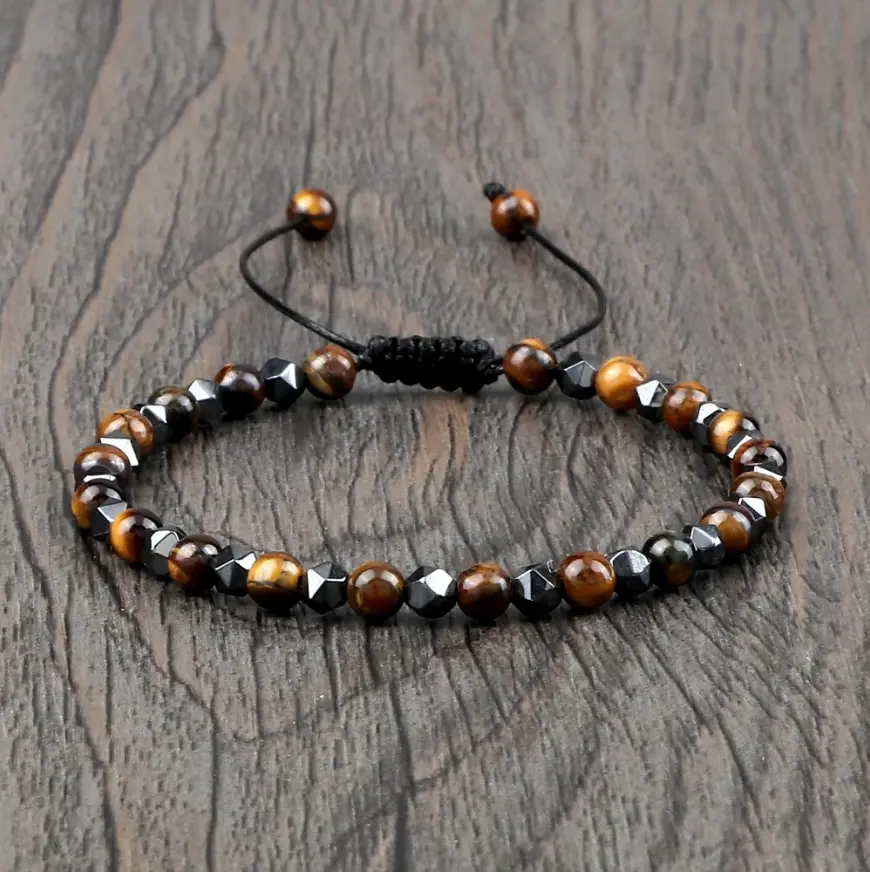 Handmade 4mm Faceted Natural Black Obsidian, Tiger Eye, Hematite Beads Jewelry Bracelet - Adjustable Triple Protection Resonance Healing Natural Crystal Bracelets & Anklets for Women Men