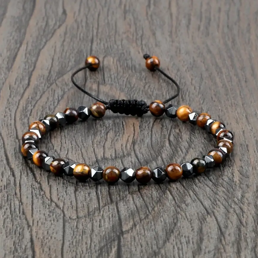 Natural Black Obsidian Tiger Eye Hematite 4mm Beads Healing Spiritual Triple Protection Bracelet for Women Men- Handmade Faceted Beads Adjustable Brac
