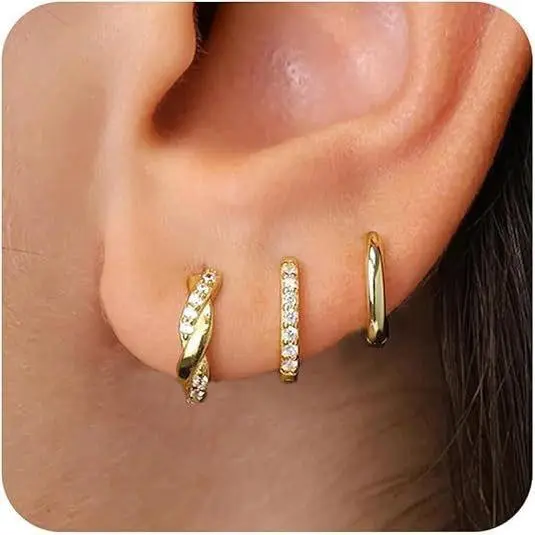2 # Gold single ear three ear clip desig