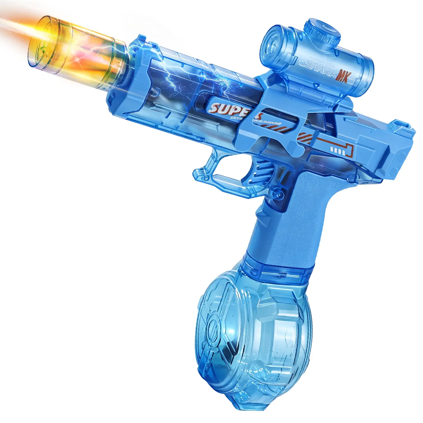 Electric Water Blaster Toy with LED Light Effects, Rechargeable Automatic Water Sprayer with Large Capacity Drum for Pool Beach Backyard Play