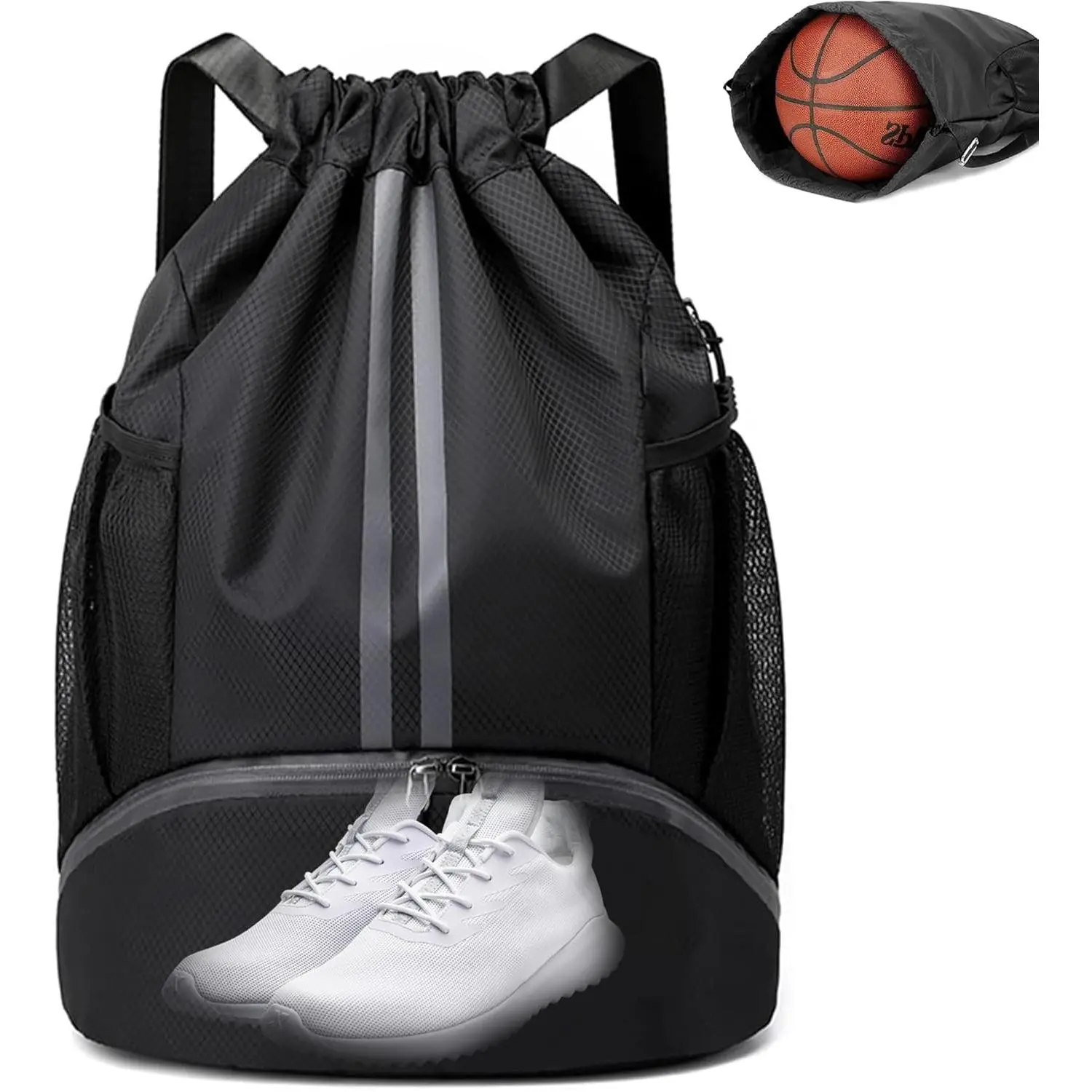 Drawstringboys Basketball Bag Backpack Wet and Dry Compartment,Soccer Ball and Cleats Bag - Waterproof Drawstring Soccer Ball Backpack for Soccer, Basketball and Rugby