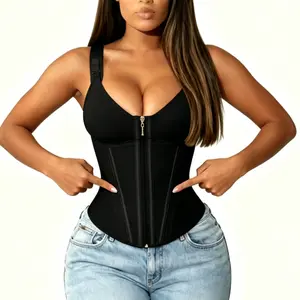 Women's Faja Waist Trainer Corset Shapewear - Nylon Fabric 17-Bar Design, Essential Elastic Soft Tummy Control, Adjustable Straps, Zipper Hooks, Full-Figure Compression for Gym, Yoga, Travel - Push Bra Tank Top Outfit crop Summervibes summervibes