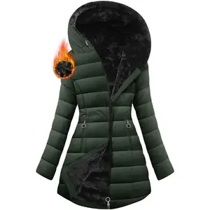 Women's Winter Windproof Fur Warm Slim Fit Down Jacket Waterproof Long Ski Coat for Commuting Dark Green Outdoor Apparel #   outdoor fun.
