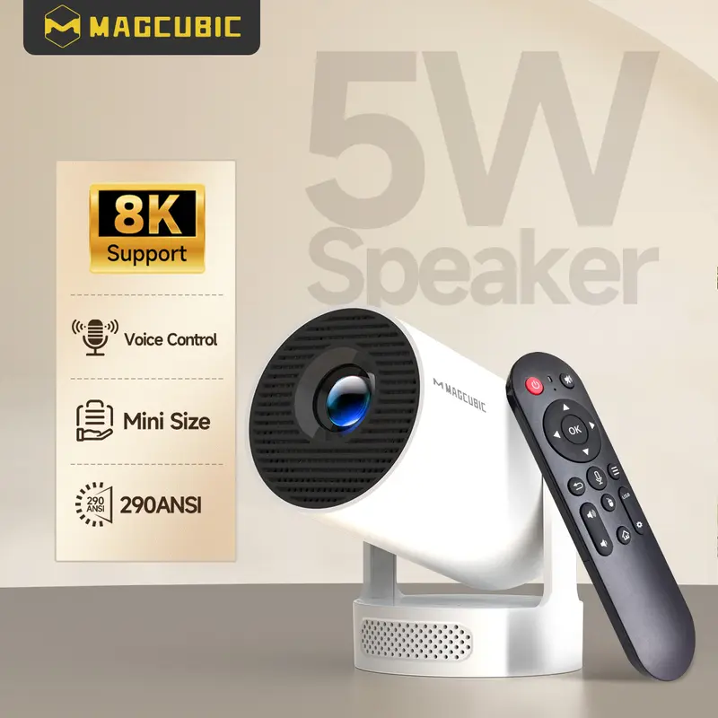 Magcubic HY300Pro+ Smart Projector 290ANSI 8K Decode Google Voice Assistant Android 14 Dual WiFi 6 Bluetooth 5.4 5W Speaker Automatic Vertical Correction 180° Rotation Portable for Home Theater and Outdoor Use #tiktokshopstockup
