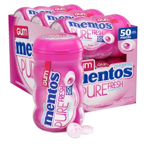 Mentos Pure Fresh Sugar-Free Chewing Gum with Xylitol Bubble Fresh Flavor 90% Recyclable Curvy Bottle 50 Pieces per Bottle 6 Pack