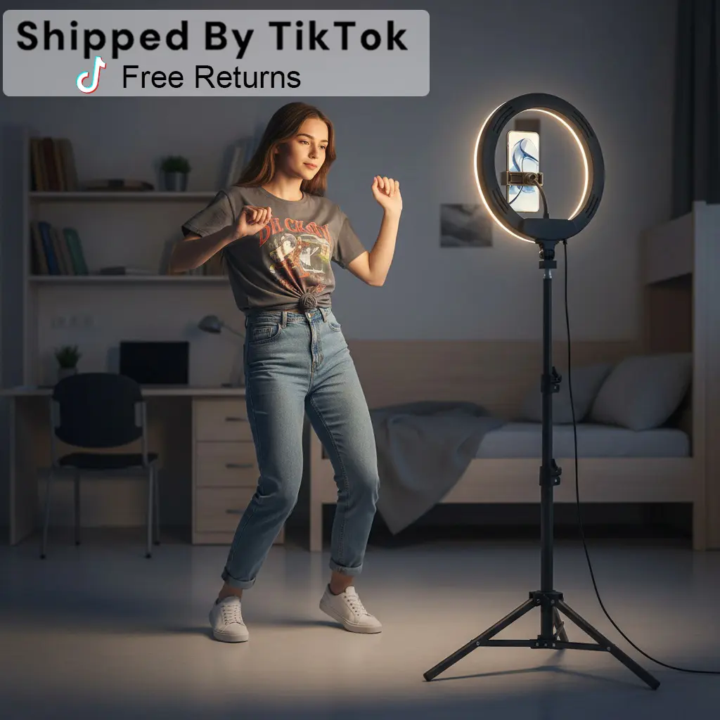 10in Dimmable Ring Light with 10-Level Dimming USB-Powered Stable Smartphone Tripod Stand (16in-63in Height-Adjustable), Rotatable Universal Mobile Phone Holder, 3 Color Modes, Portable Phone Holders & Mounts Accessories for Selfies, Live Streaming
