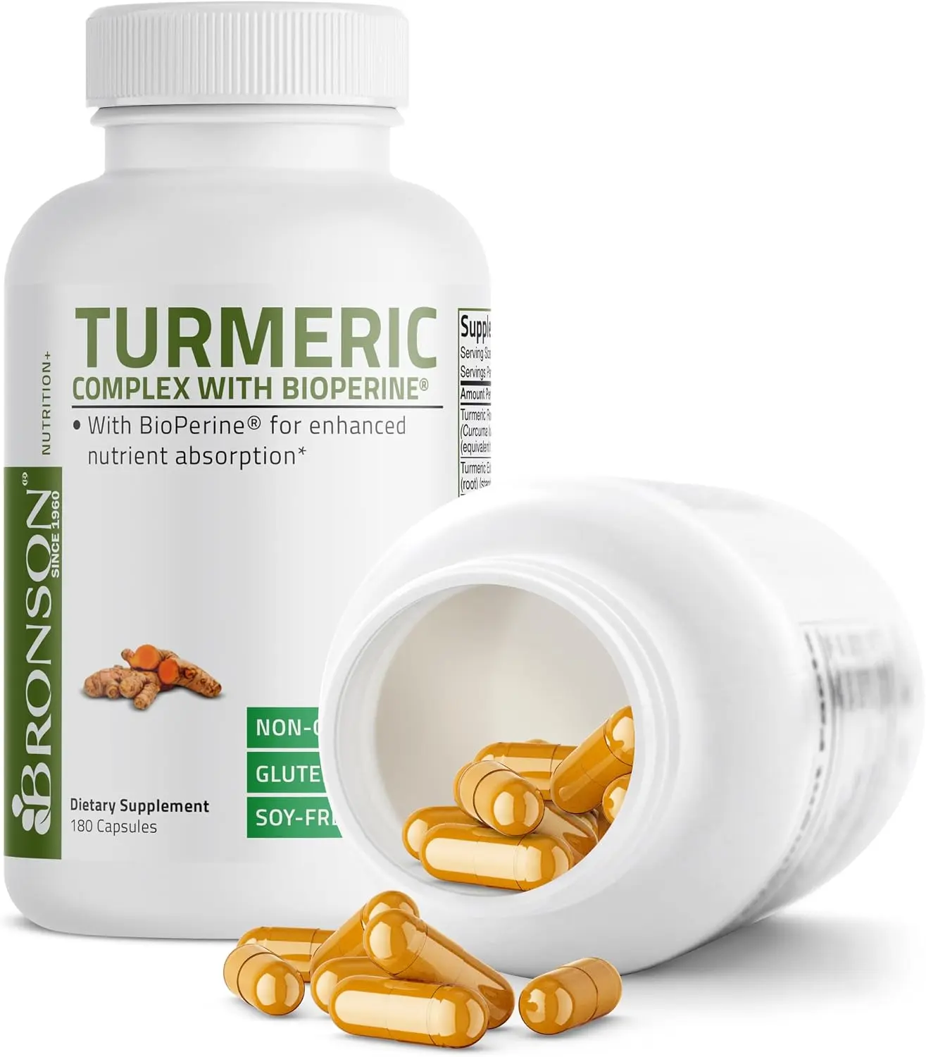 Bronson Turmeric Curcumin with BioPerine for Joint Support, 180 Capsules | 95% Curcuminoids, BioPerine for Absorption, Digestion & Antioxidant Support, Non-GMO, Gluten-Free & Soy-Free