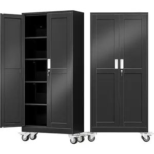 75" Tall Metal Garage Storage Cabinet with Wheels and Locking Doors and Tall Rolling Steel Tool Cabinet with 5 Adjustable Shelves for Garage,Home,Office,Shop (White)