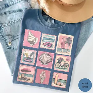 Comfort Colors Vintage Beach Summer Vacation Shirt, Coastal Beach Apparel, Beachy Tee, Vintage Stamp Shirt for Women, Cute Summer Clothes, Sea Lovers Shirt Gift for Her, Cotton Fabric
