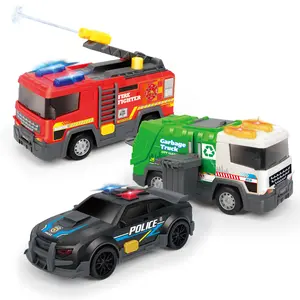 Kids Electric City Car Set, Police Car, Water Fire Truck & Garbage Truck, Light & Music Toy, Perfect Gift for Boys & Girls Aged 3+