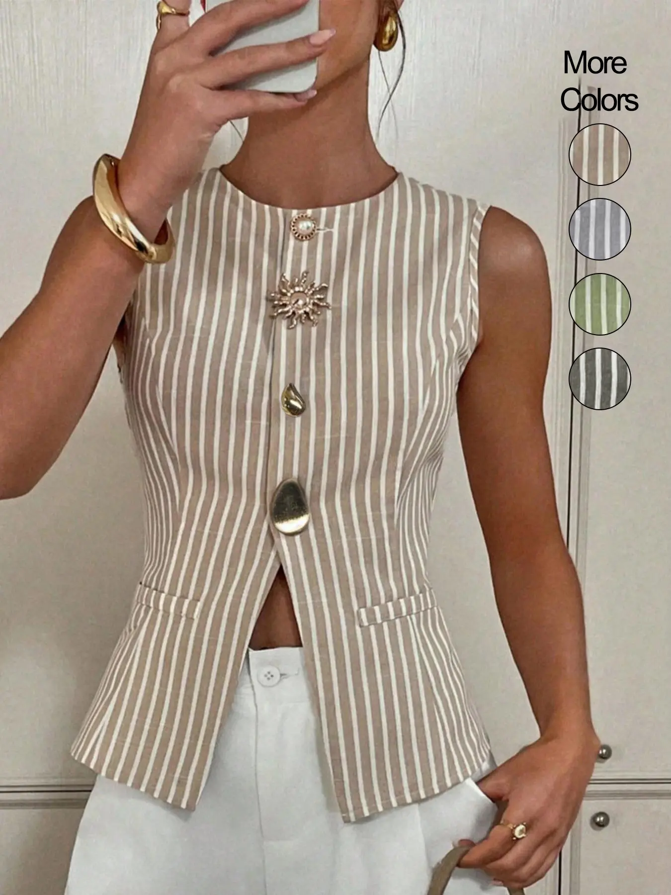 Women's Casual Top with Distinctive Button-Front Closure, Stylish and Comfortable Woven Design, Fit, Perfect for Everyday Wear and All Seasons, Womenswear