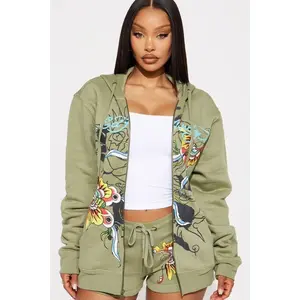 Ed Hardy Butterfly Zip Up Hoodie - Sage Z