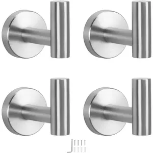 Bath Towel Hooks- SUS 304 Stainless Steel Robe Hook Holder, Heavy Duty Coat Hook for Bathroom Livingroom Hotel Kitchen Garage, Wall Mounted- 4 Pack (Brushed Nickel)