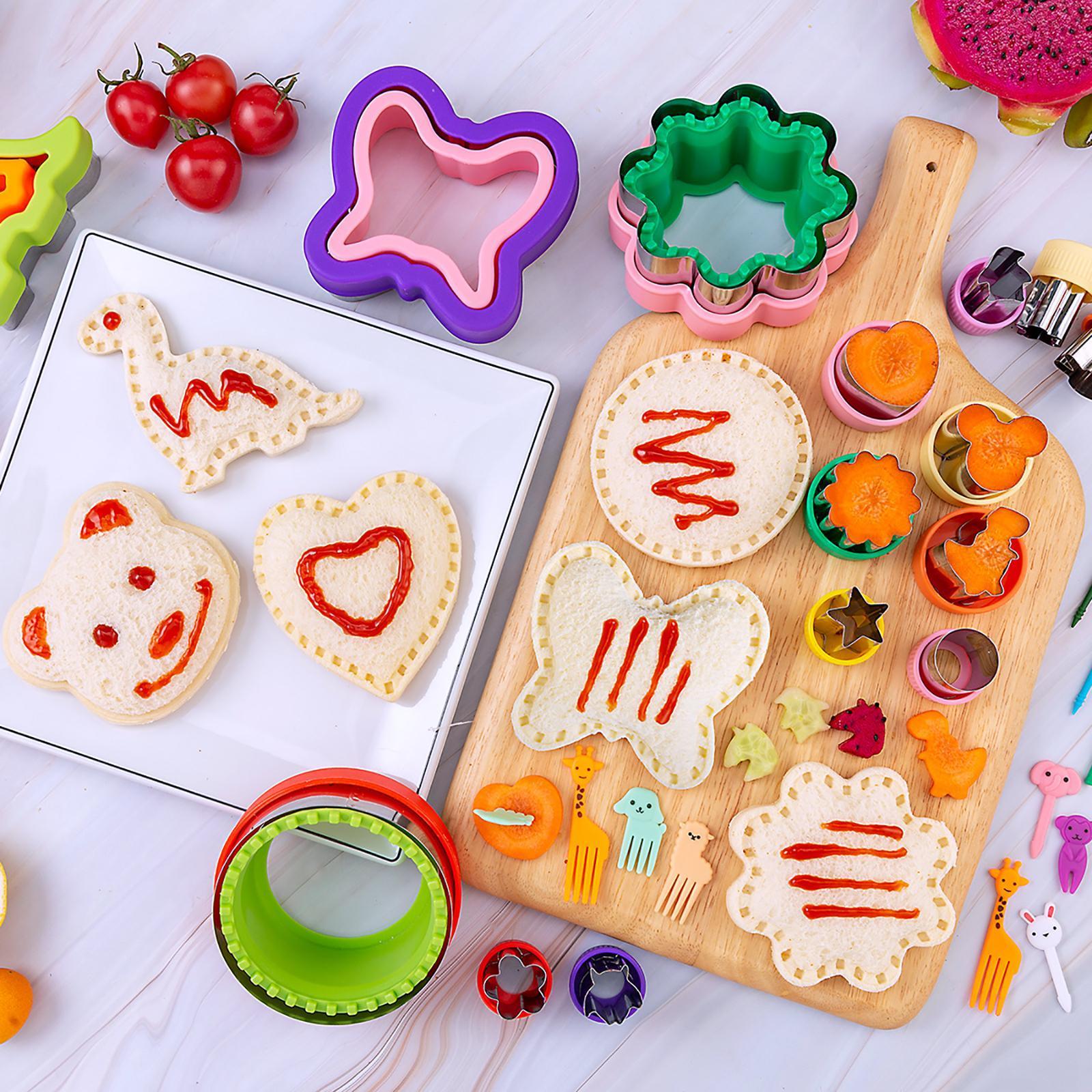 48pcs Sandwich Cutter for Kids Cookie Cutters Fruit Vegetable Cutter Shapes Food Picks for Bento Box Mouse Dinosaur Star Square Heart Shape Variety Pack