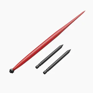 Heavy Duty 49" Hay Spear Attachment – 4500 lbs Capacity – Quick Attach Square Bale Spike with 2 Stabilizer Spears – Red Powder-Coated Spring Steel, Hex Nut – Agricultural Tractor Loader Equipment