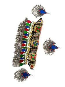 Handmade Afghan Kuchi Vintage Jewelry Set – Tribal Ethnic Choker Necklace with Earrings | Boho Gypsy Statement Jewelry