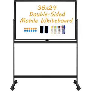Dry Erase Board with Stand, Double-Sided 36"x24" White Board with Stand, Mobile Whiteboard Rolling Whiteboard  Wheels for  & Adults, 2 Eraser, 10 Markers, 12