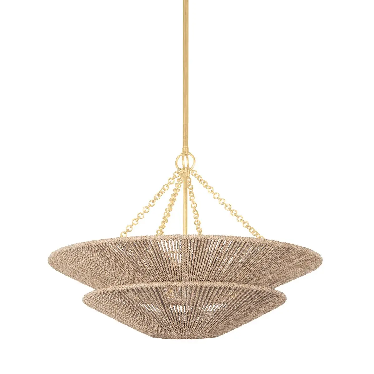 Tropea Pendant Light: Earthy Abaca Rope Design with Vintage Gold Leaf Elegance