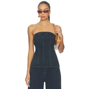 SNDYS Lex Denim Corset Top in Indigo Blue